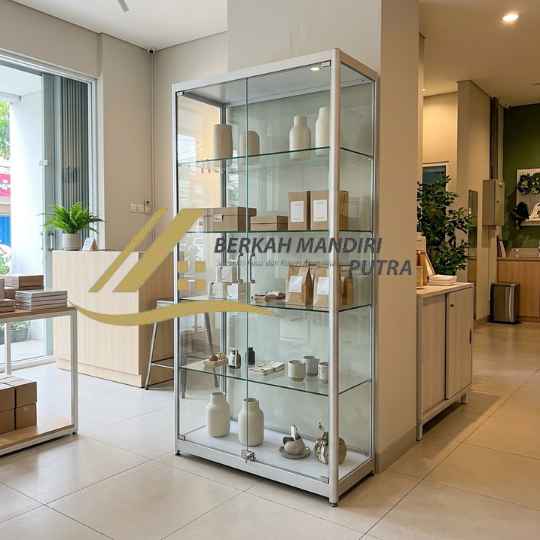Ready Etalase Kaca Display Jakarta Sudut Minimalis Anti Rayap